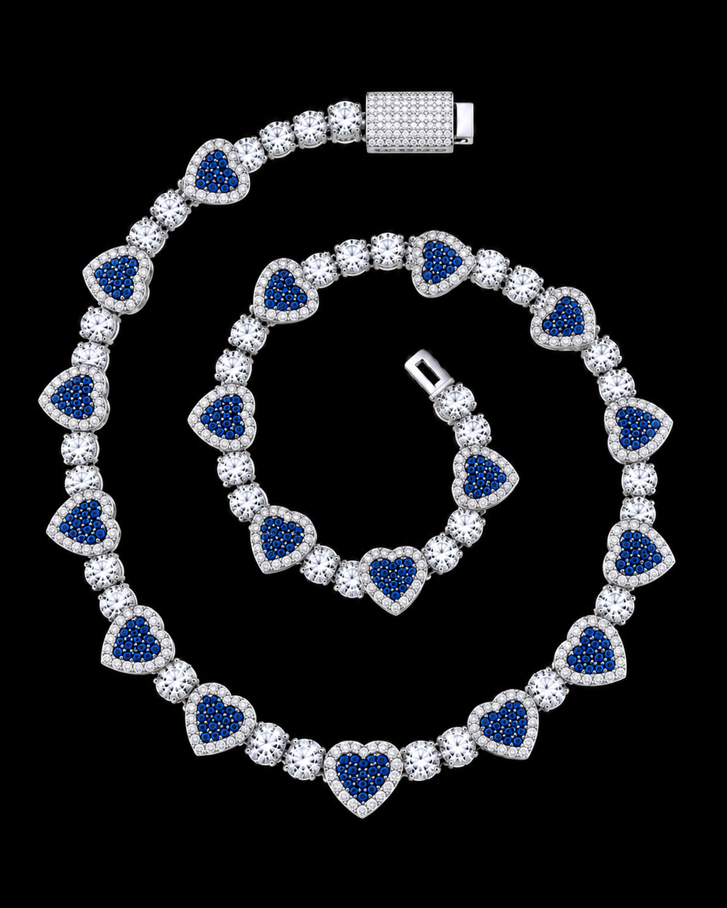 Blue Heart Moissanite Tennis Chain – 925 Sterling Silver