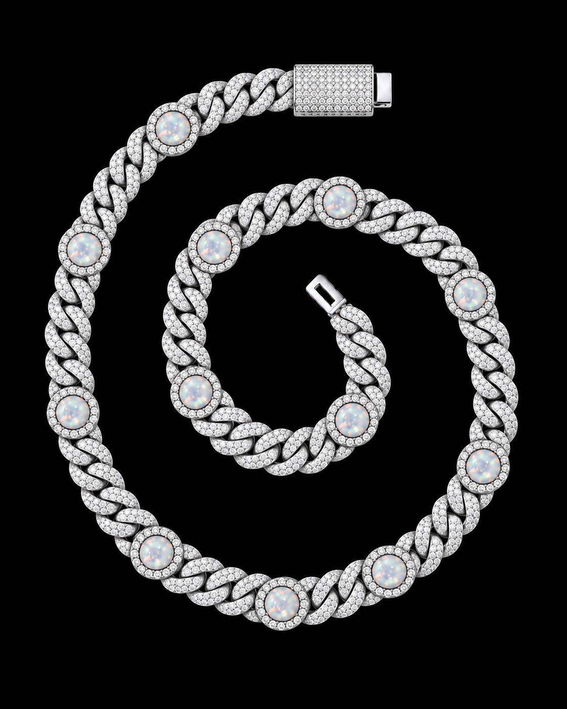 Iced Opal Cuban Link Chain – 925 Sterling Silver