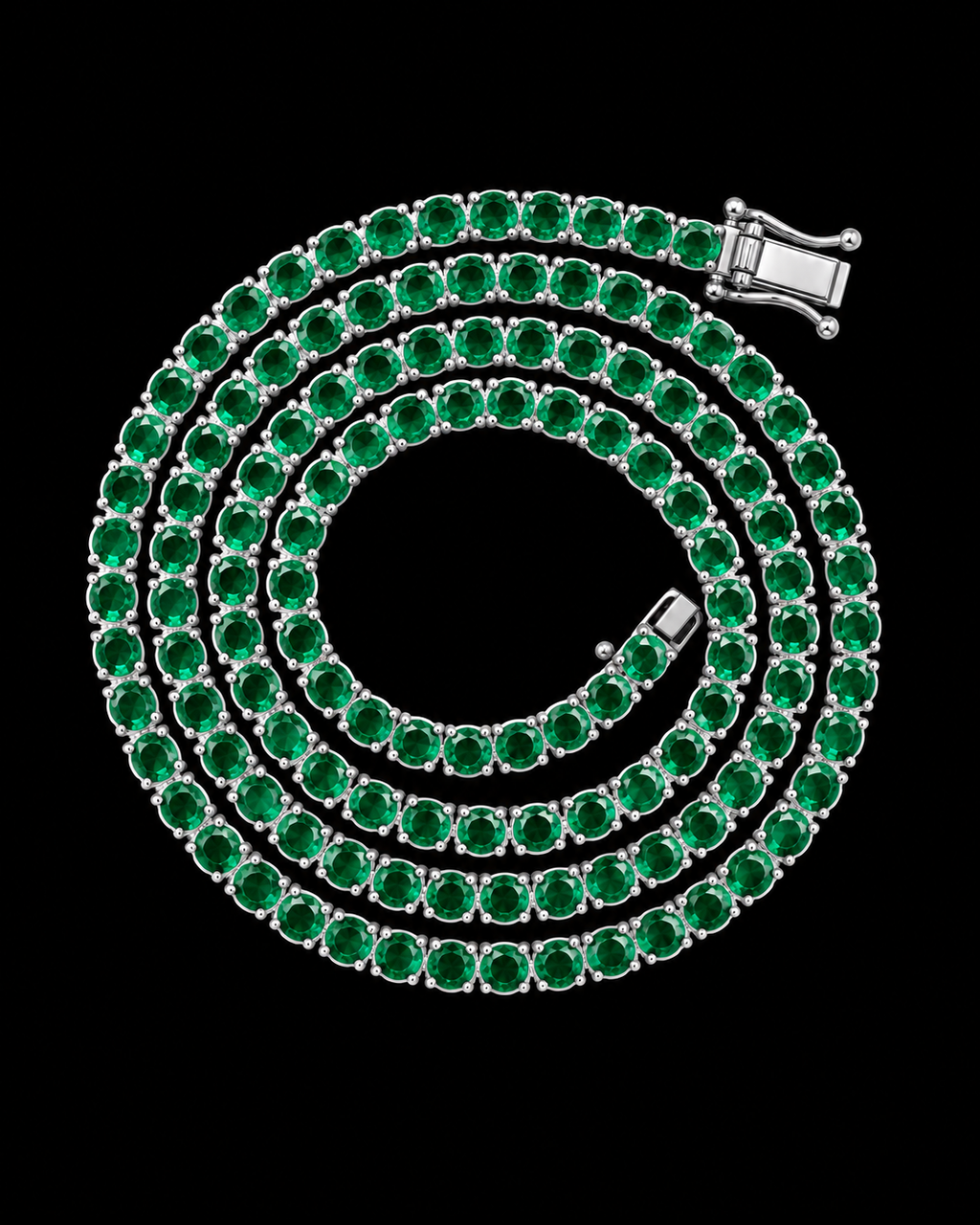 3MM Green Round Stone Tennis Chain – 925 Sterling Silver