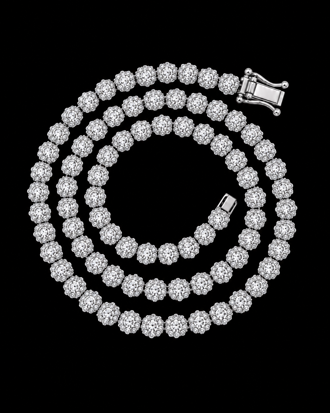 Round Cluster Moissanite Tennis Chain – 925 Sterling Silver