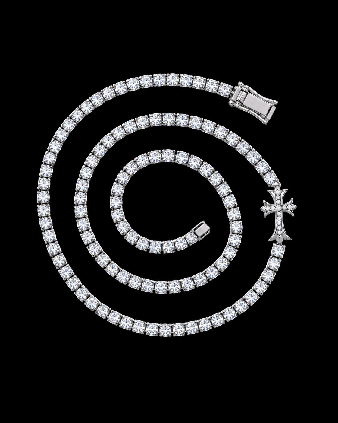 Cross Accent Moissanite Tennis Chain – 925 Sterling Silver