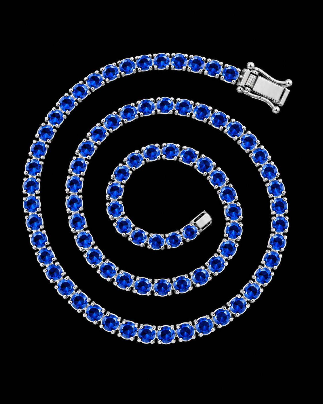 3MM Blue Stone Tennis Chain – 925 Sterling Silver