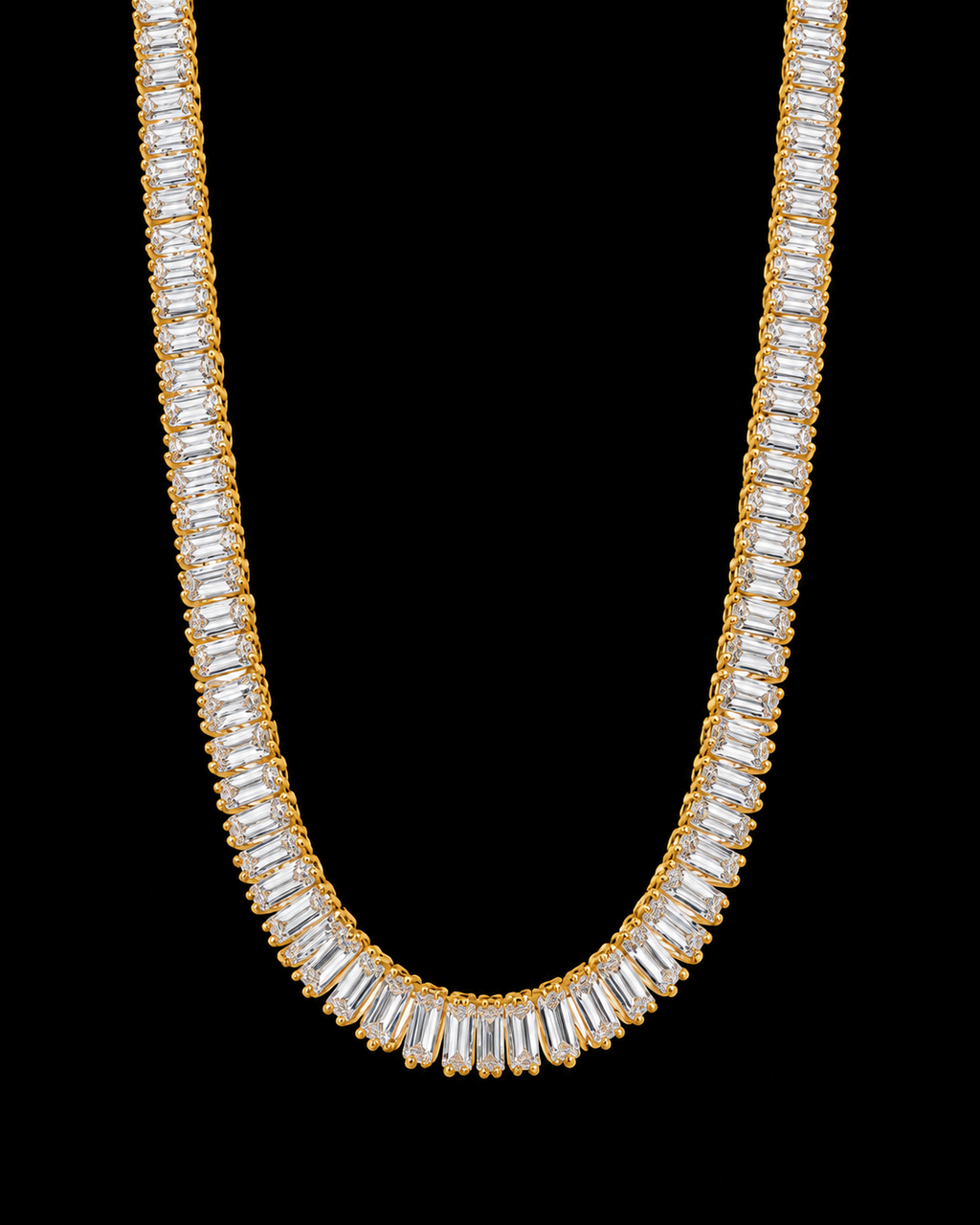 6MM Baguette Tennis Chain – Yellow Gold Finish