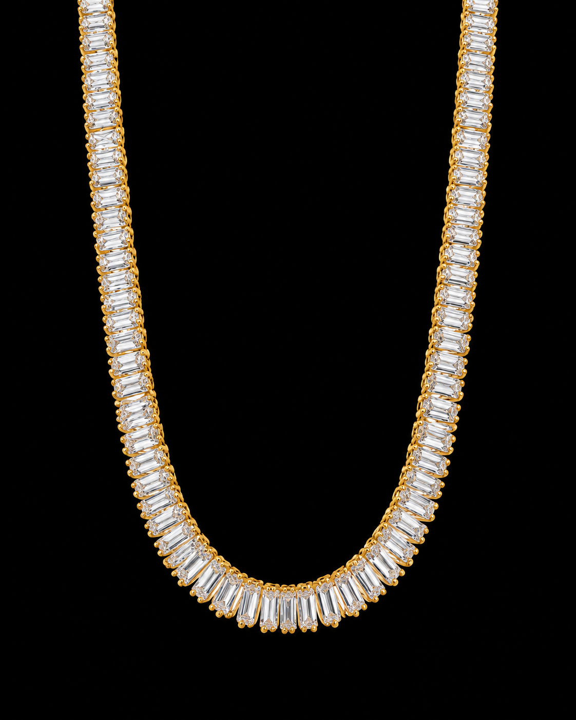 6MM Baguette Tennis Chain – Yellow Gold Finish