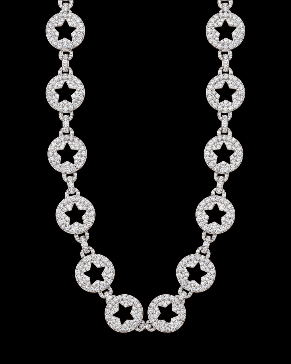 20MM Iced-Out Star Medallion Chain – 925 Sterling Silver