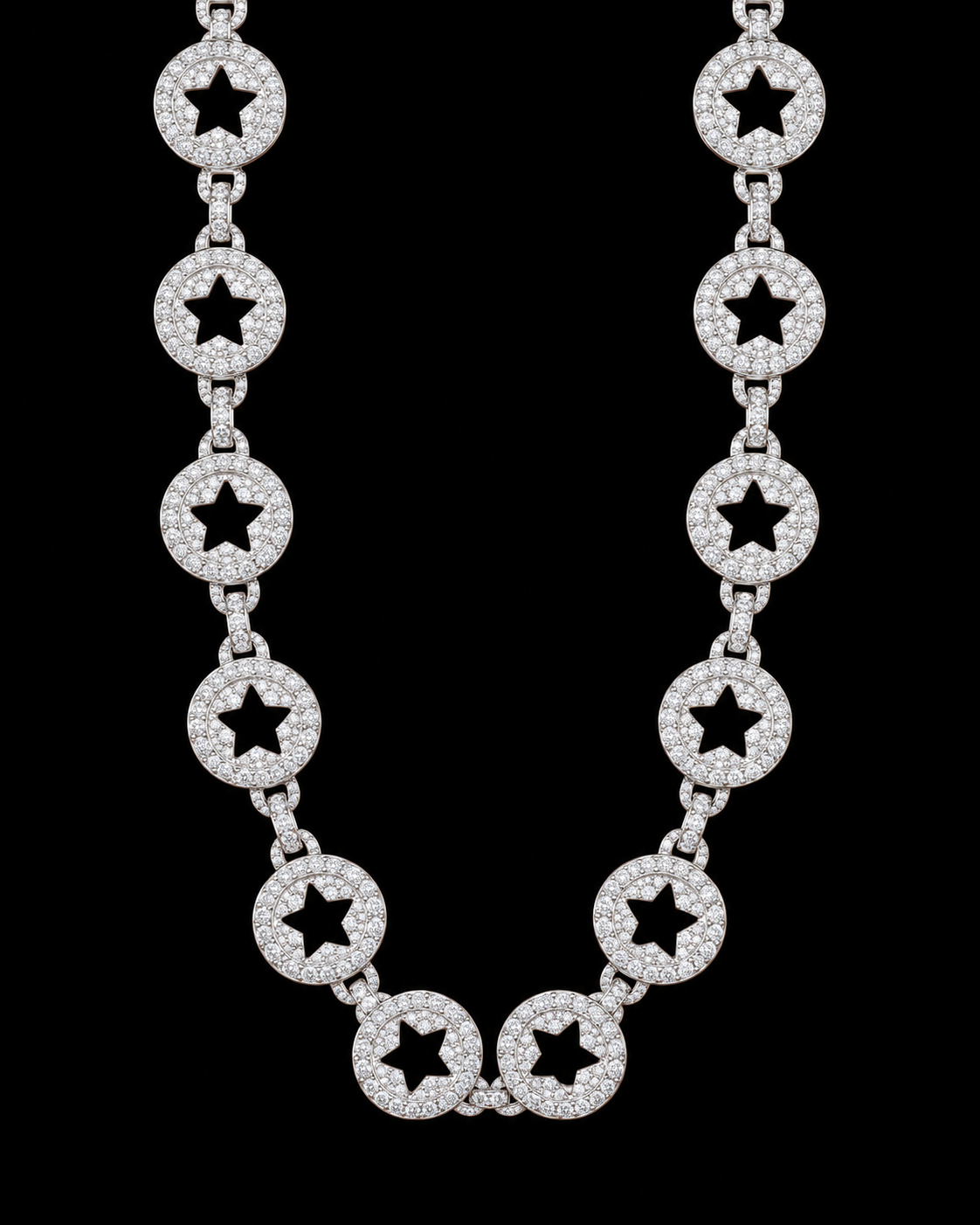 20MM Iced-Out Star Medallion Chain – 925 Sterling Silver