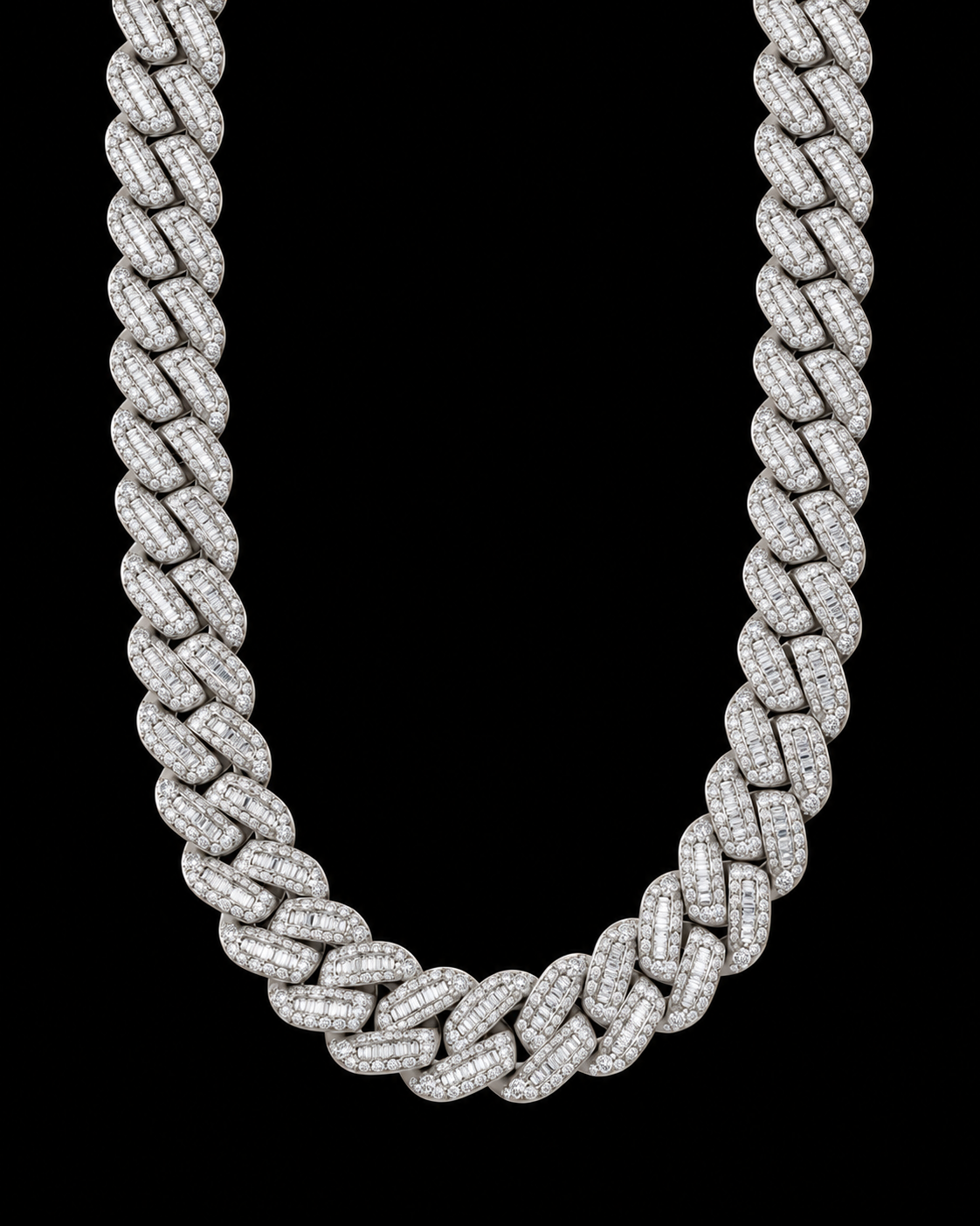15MM Baguette Iced-Out Cuban Link Chain – 925 Sterling Silver