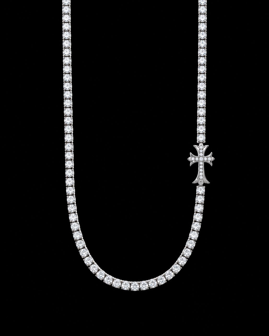 Cross Accent Moissanite Tennis Chain – 925 Sterling Silver