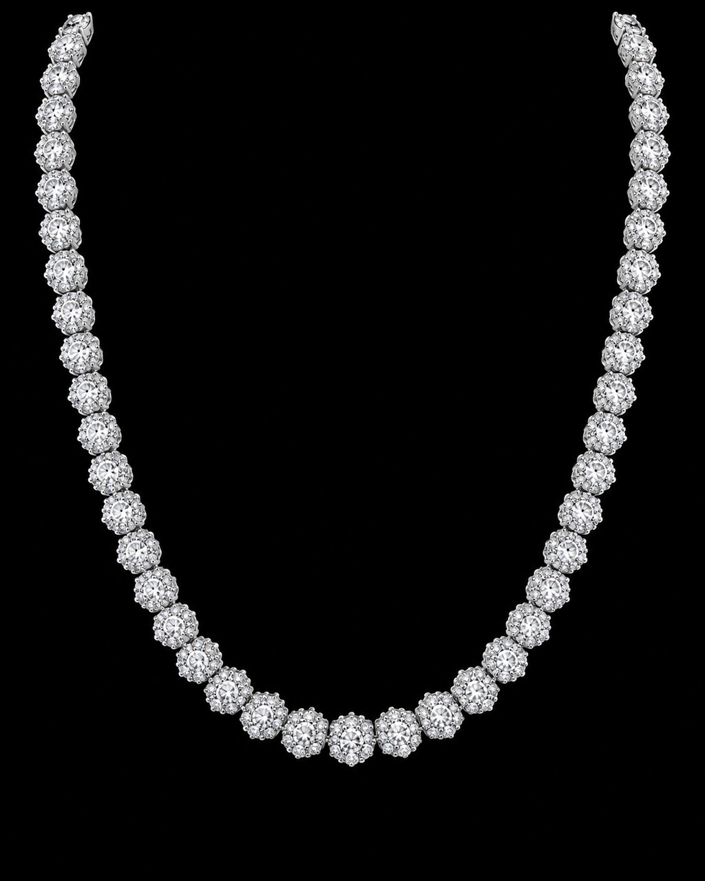 Round Cluster Moissanite Tennis Chain – 925 Sterling Silver
