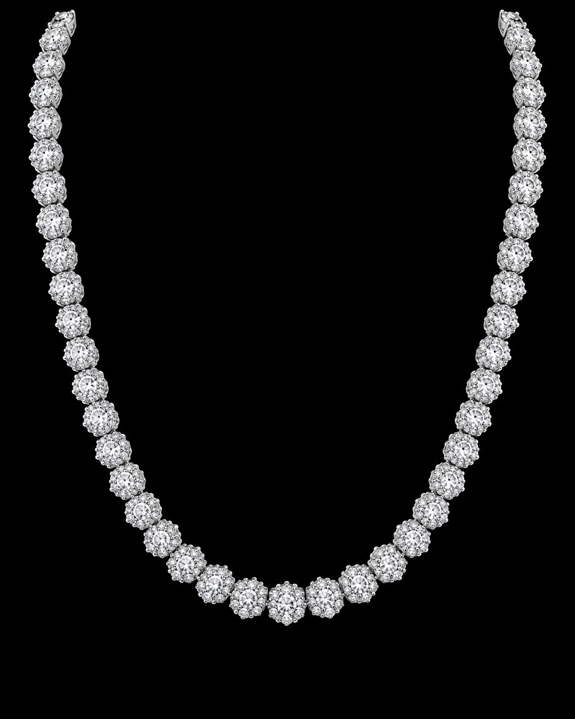 Round Cluster Moissanite Tennis Chain – 925 Sterling Silver