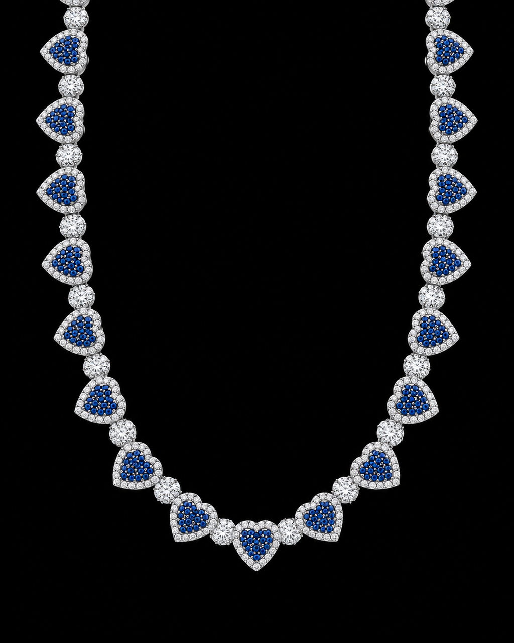 Blue Heart Moissanite Tennis Chain – 925 Sterling Silver
