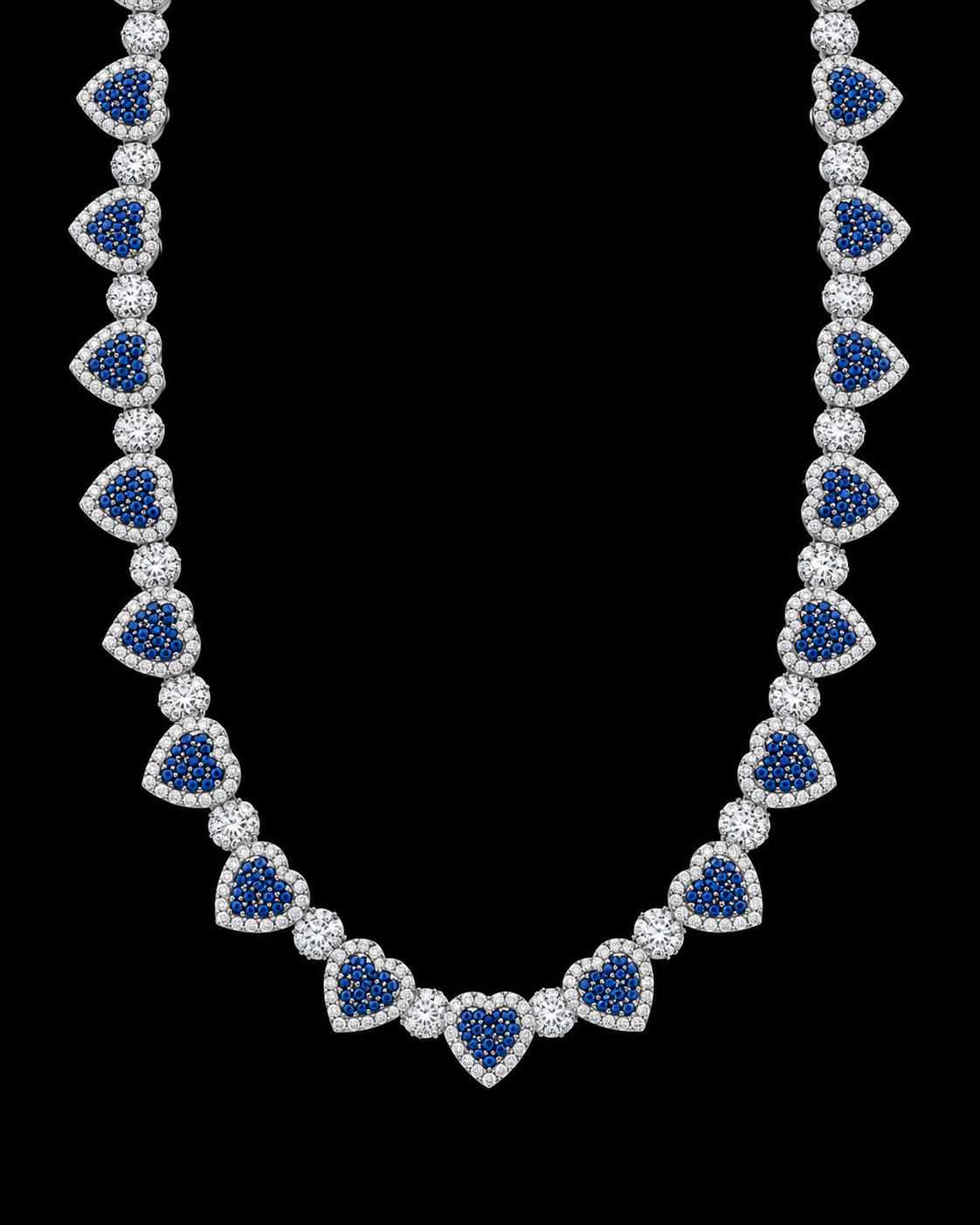 Blue Heart Moissanite Tennis Chain – 925 Sterling Silver