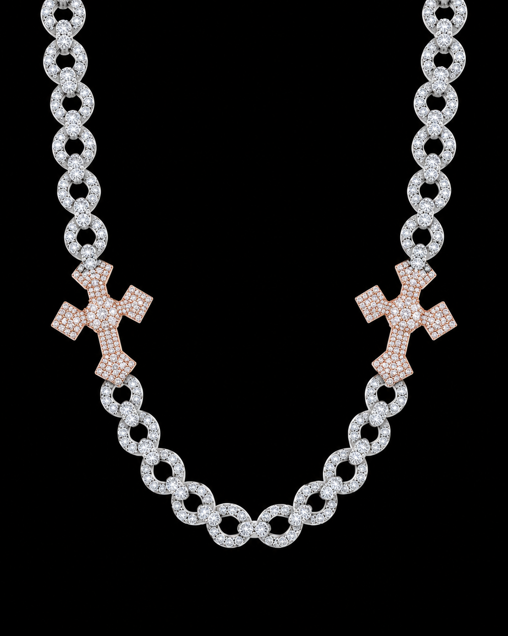 15mm Two-Tone Cross Moissanite Link Chain – 925 Sterling Silver