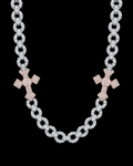 15mm Two-Tone Cross Moissanite Link Chain – 925 Sterling Silver