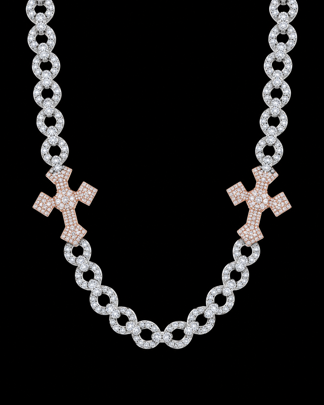 15mm Two-Tone Cross Moissanite Link Chain – 925 Sterling Silver