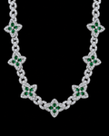 Green Floral Moissanite Link Chain – 925 Sterling Silver