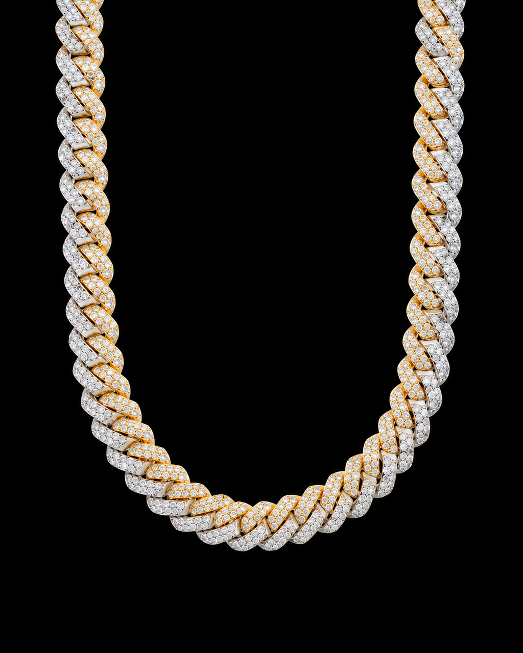10mm Two-Tone Moissanite Cuban Link Chain – 925 Sterling Silver