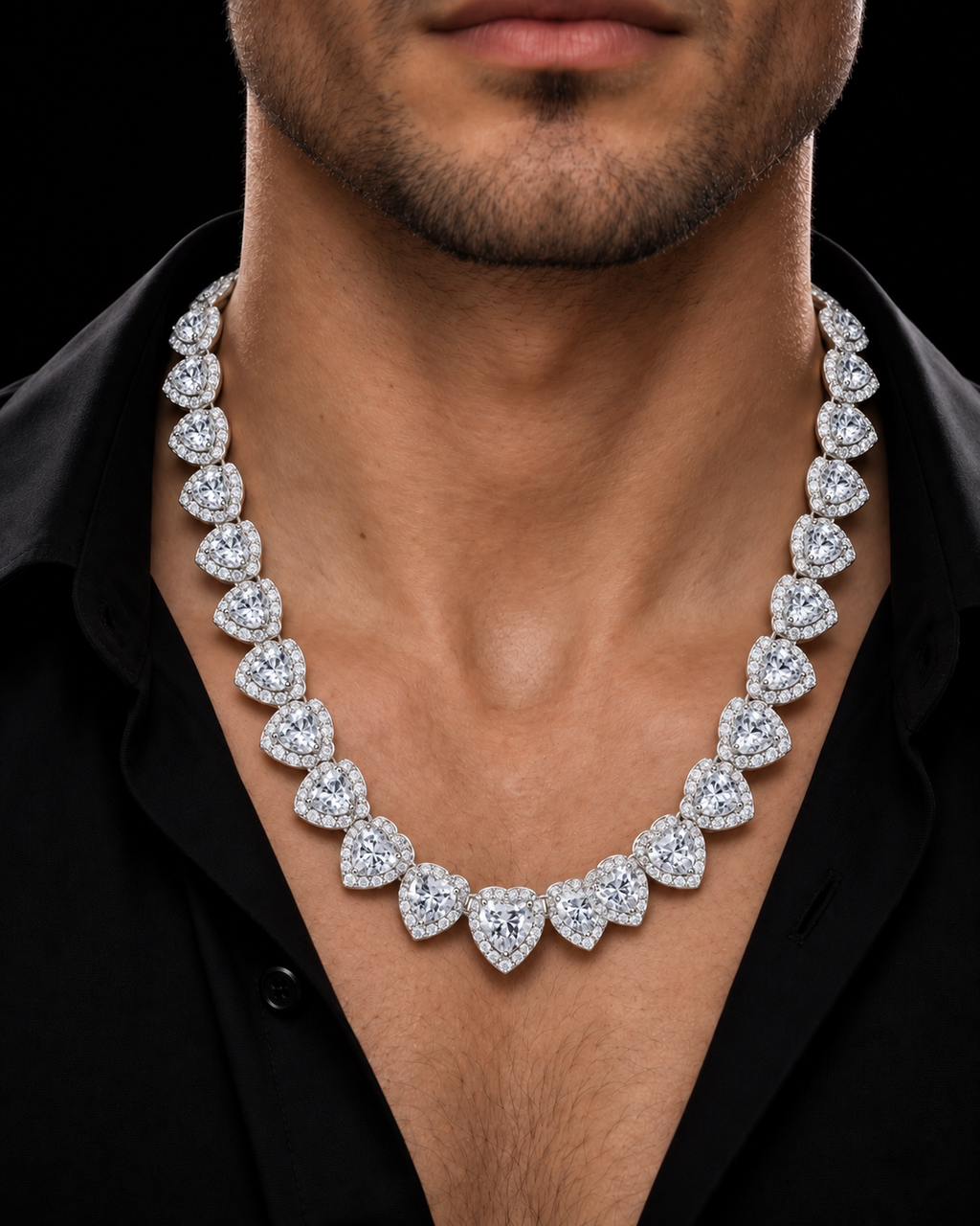 10mm Heart-Cut Moissanite Tennis Chain – 925 Sterling Silver