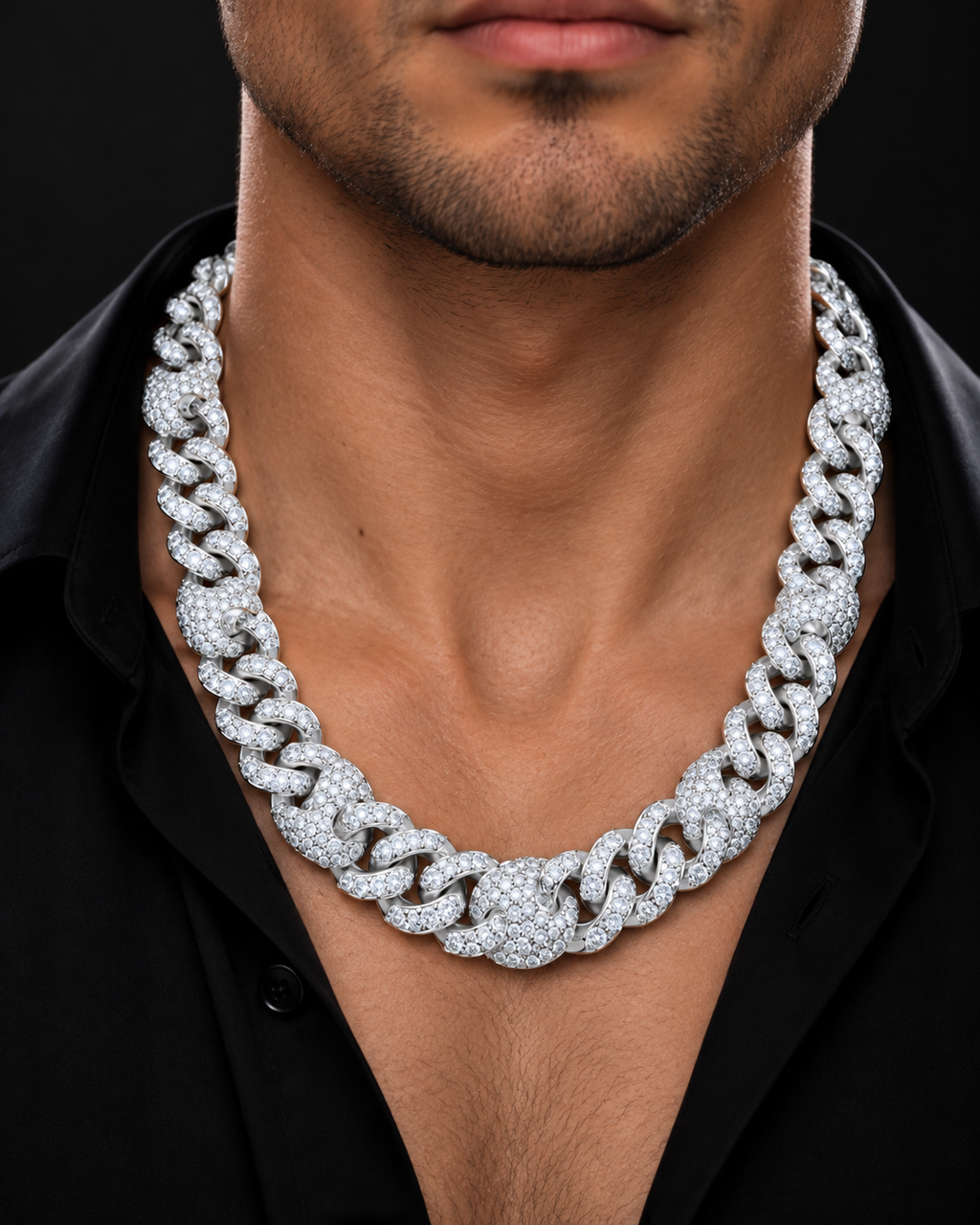 Iced-Out Moissanite Cuban Link Chain – 925 Sterling Silver