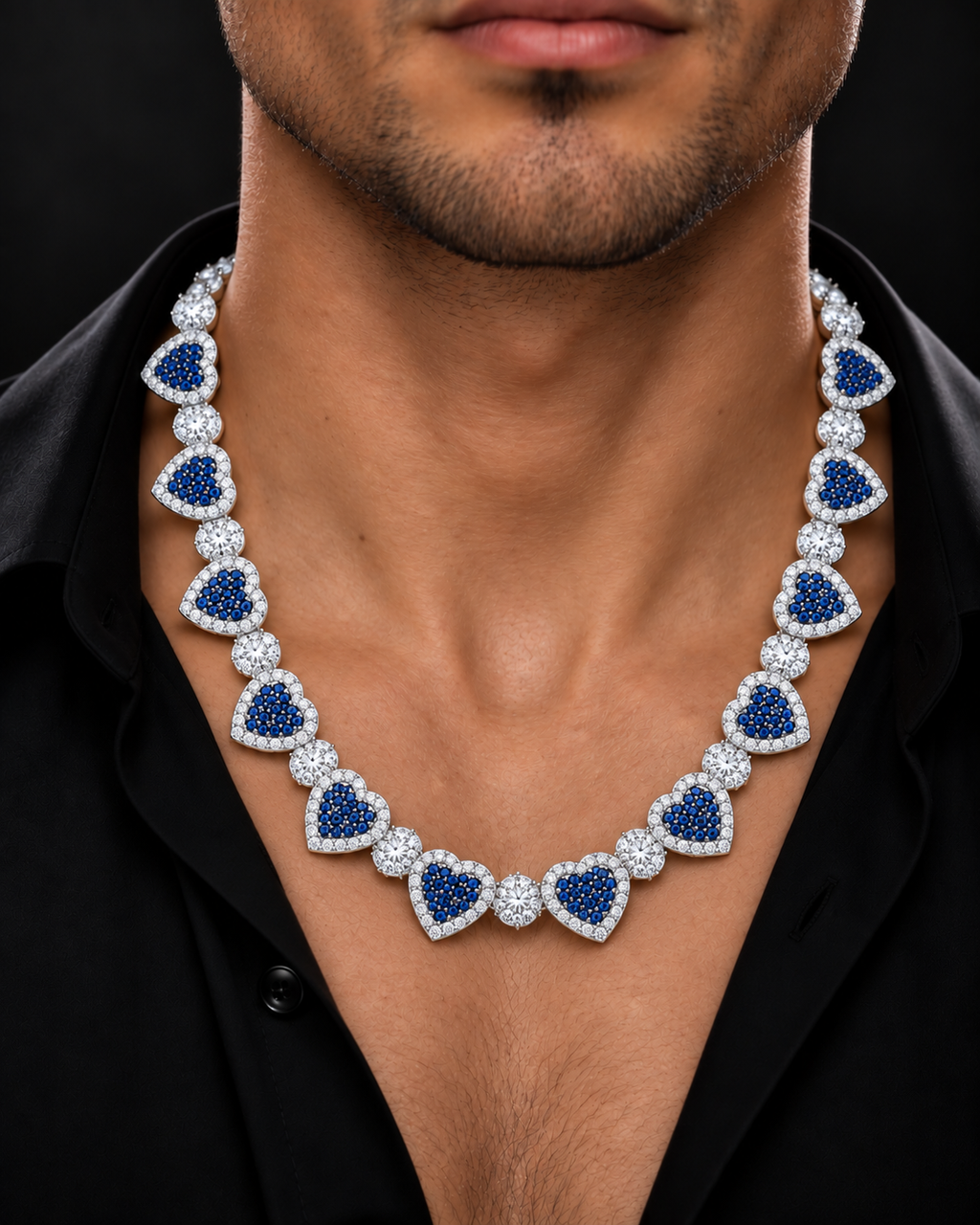 Blue Heart Moissanite Tennis Chain – 925 Sterling Silver