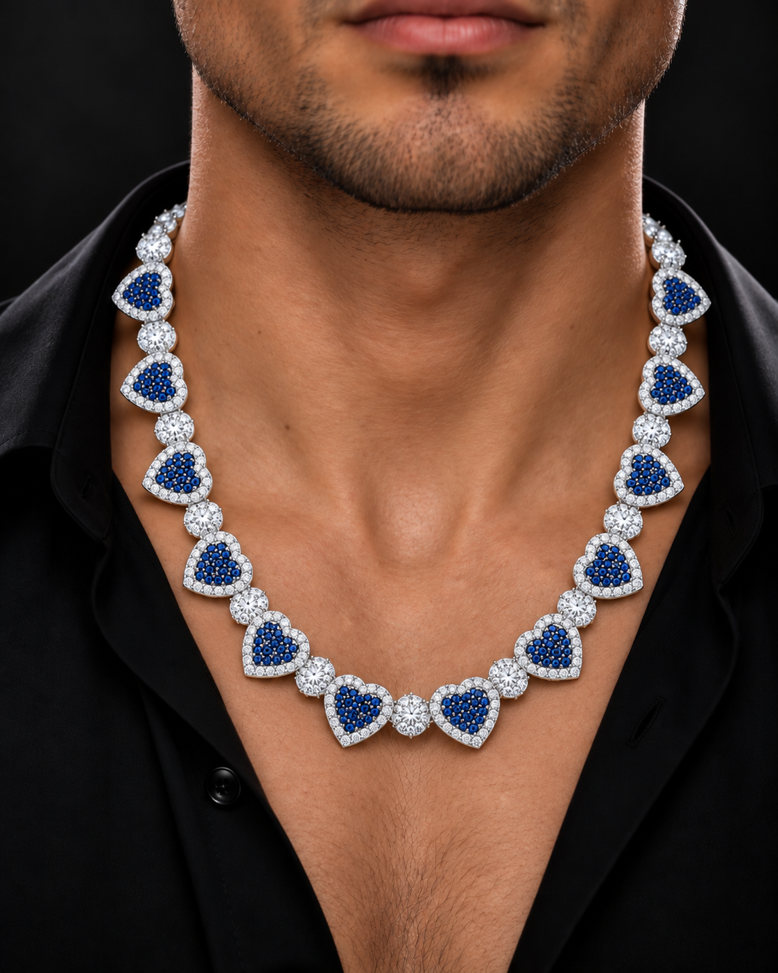 Blue Heart Moissanite Tennis Chain – 925 Sterling Silver