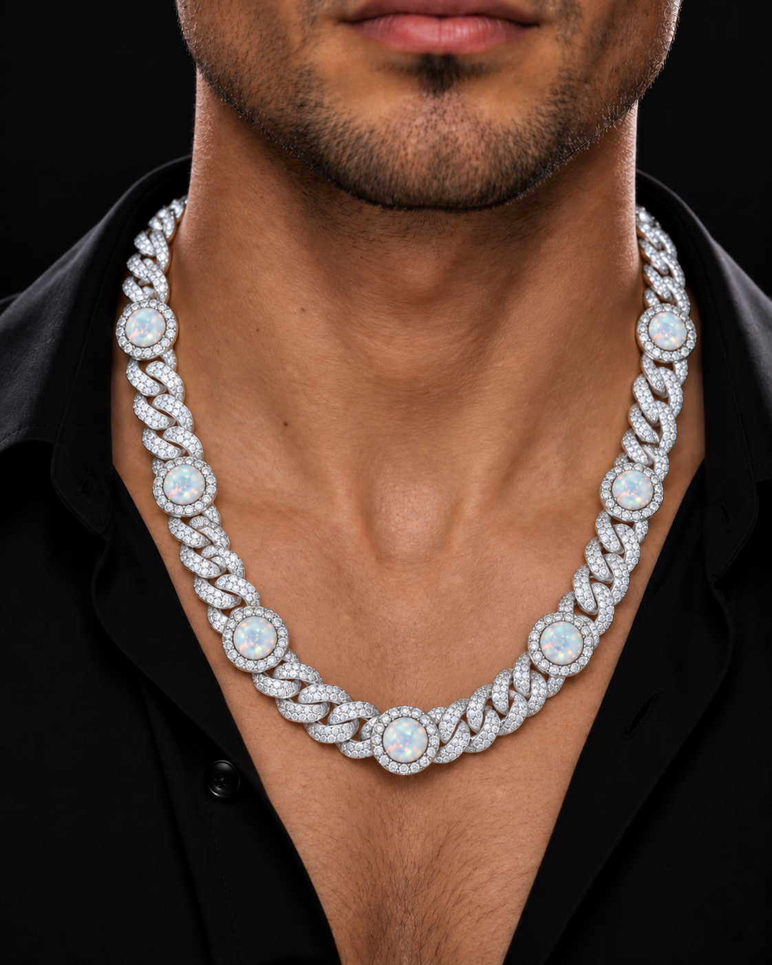 Iced Opal Cuban Link Chain – 925 Sterling Silver
