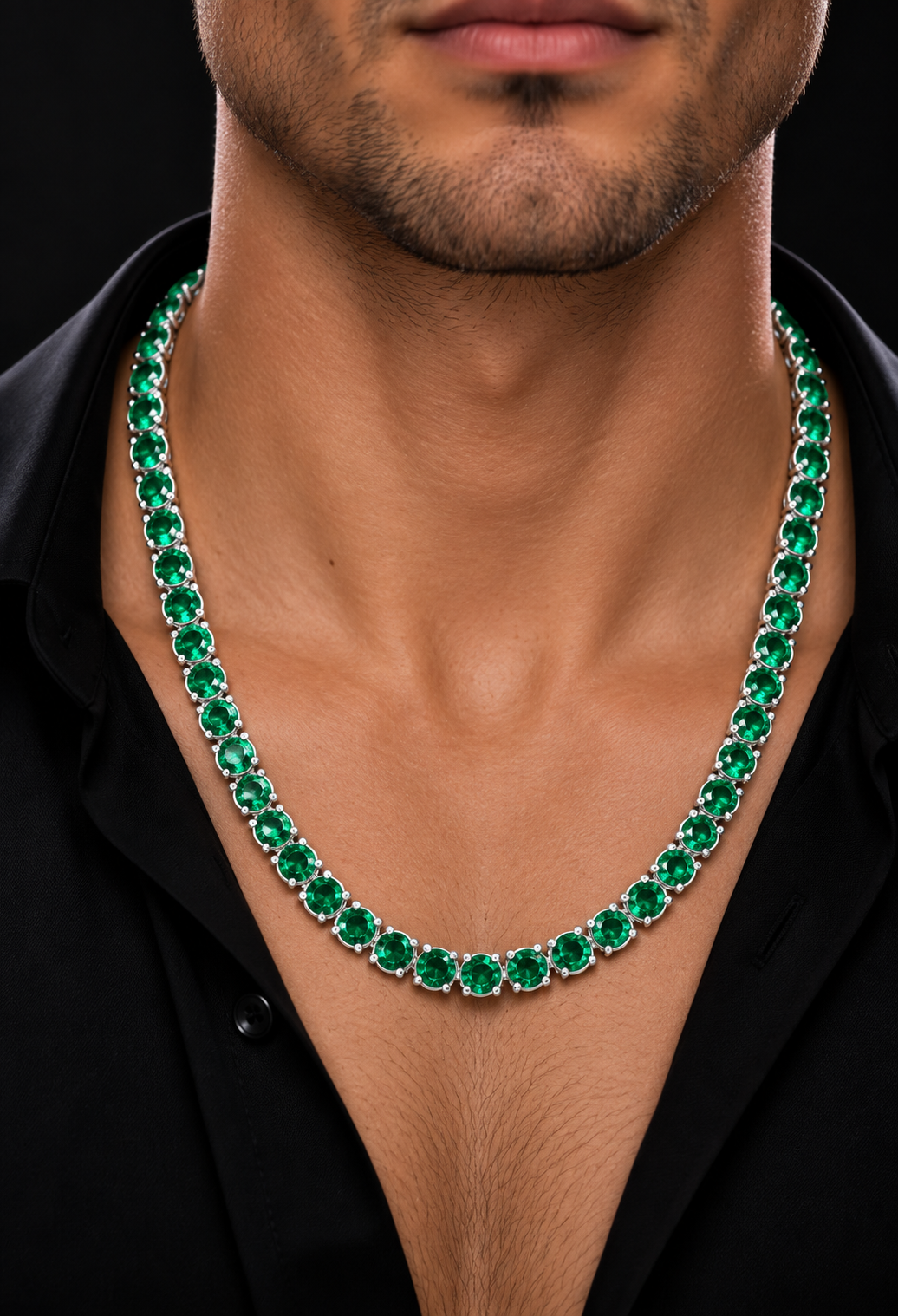 3MM Green Round Stone Tennis Chain – 925 Sterling Silver
