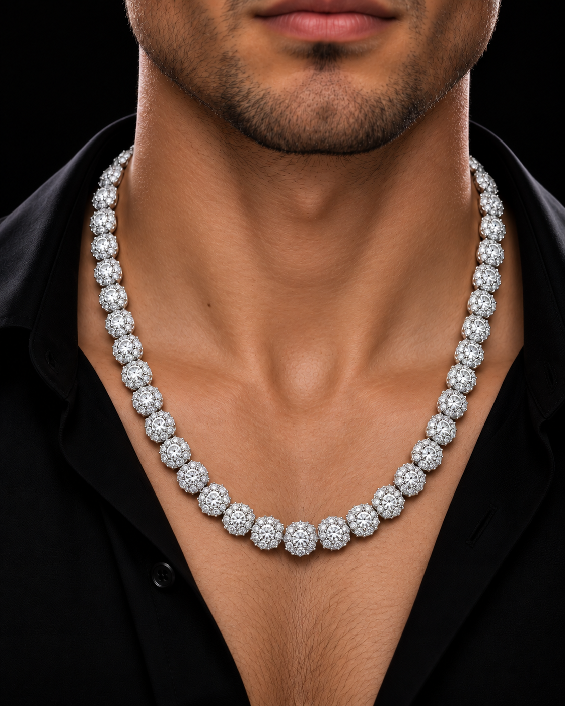 Round Cluster Moissanite Tennis Chain – 925 Sterling Silver