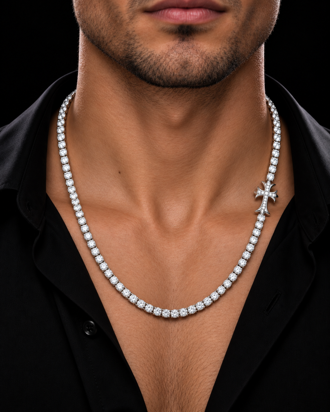 Cross Accent Moissanite Tennis Chain – 925 Sterling Silver