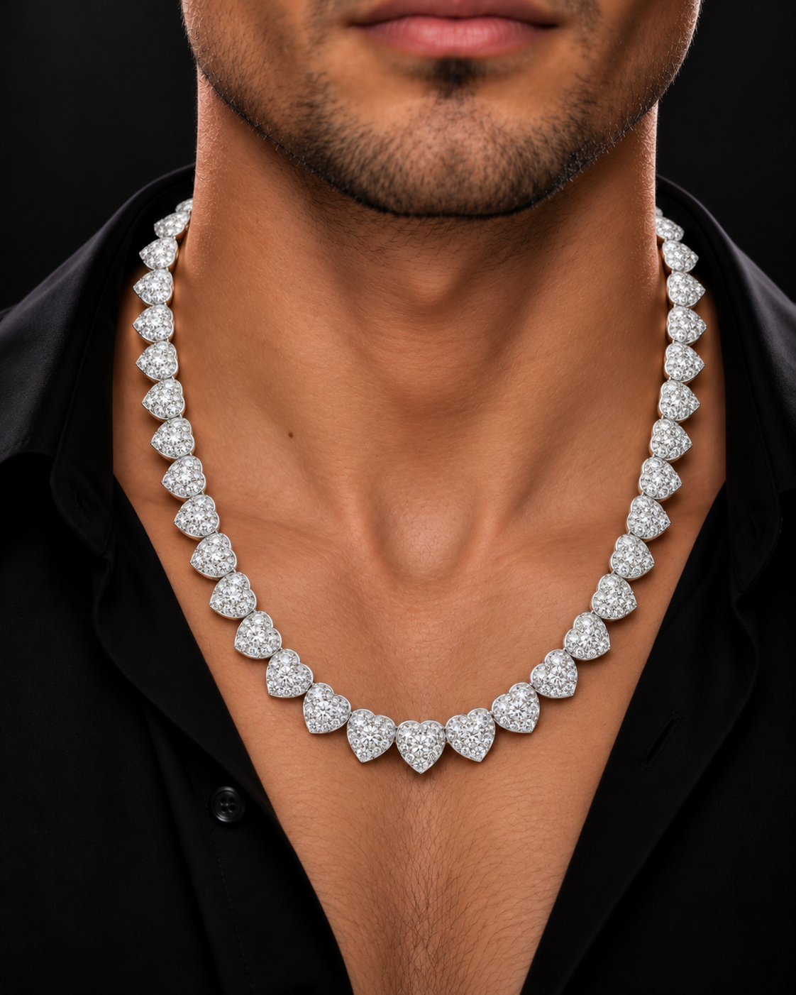 Heart-Shaped Moissanite Tennis Chain – 925 Sterling Silver