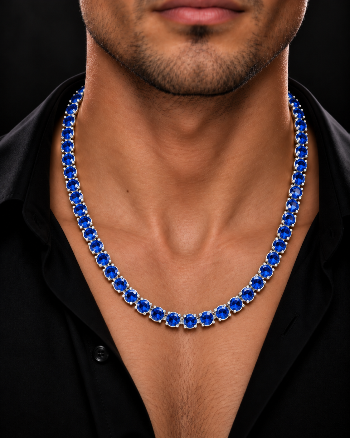 3MM Blue Stone Tennis Chain – 925 Sterling Silver