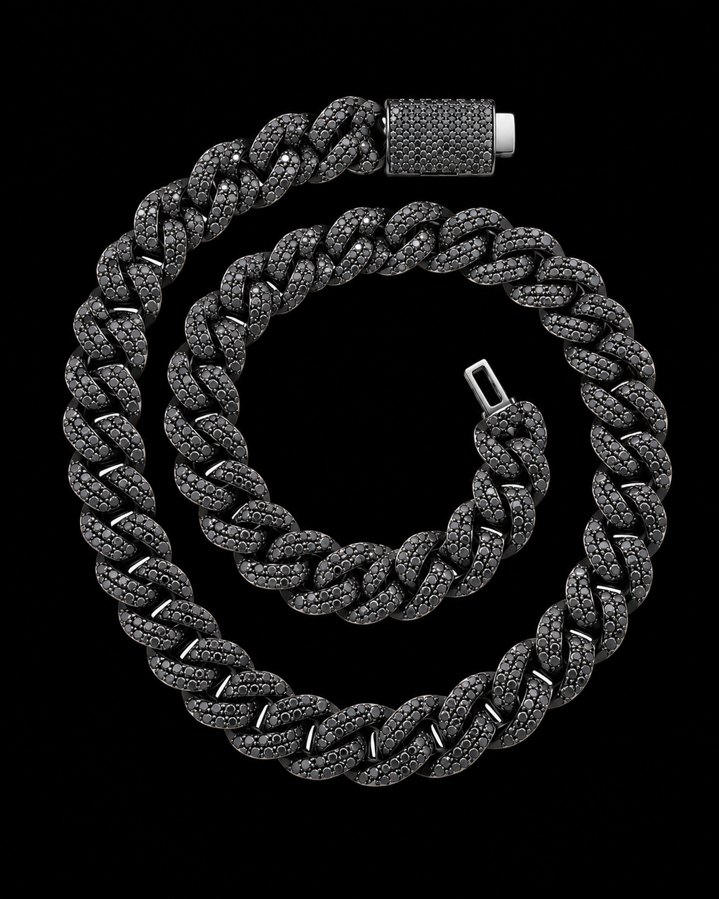 Black Moissanite Iced Out Cuban Link Chain – Bust Down Hip Hop Necklace