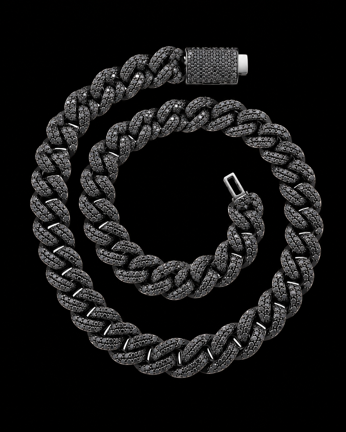 Black Moissanite Iced Out Cuban Link Chain – Bust Down Hip Hop Necklace