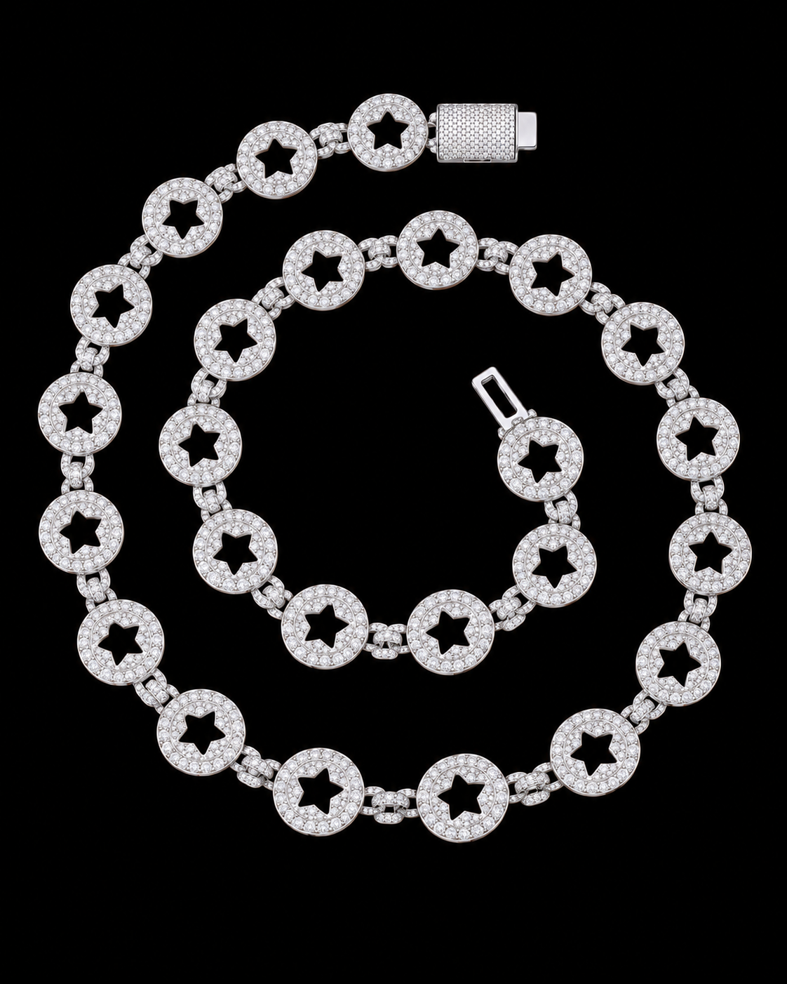 20MM Iced-Out Star Medallion Chain – 925 Sterling Silver
