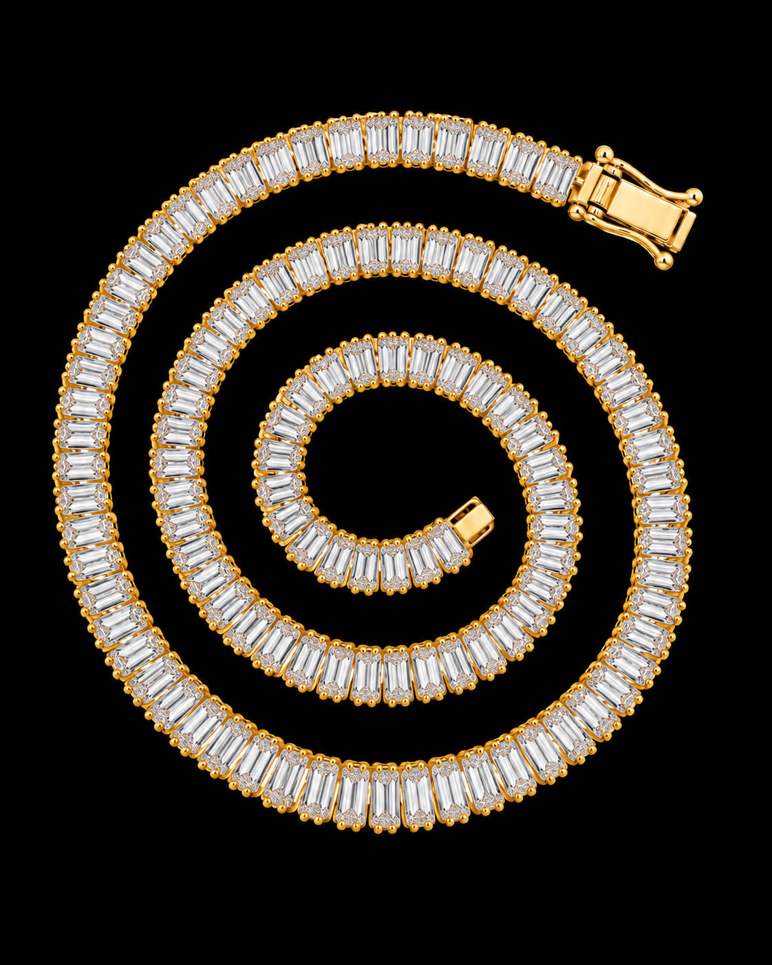 6MM Baguette Tennis Chain – Yellow Gold Finish