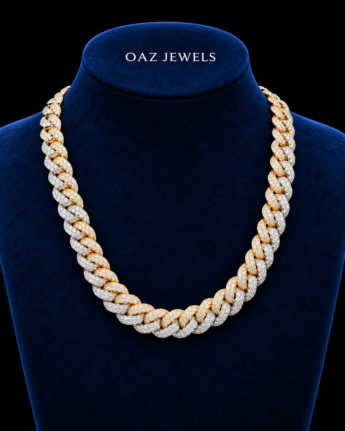 10mm Two-Tone Moissanite Cuban Link Chain – 925 Sterling Silver