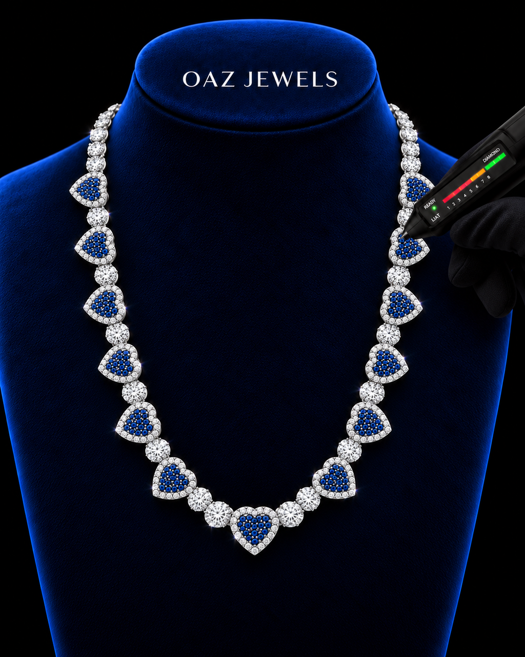 Blue Heart Moissanite Tennis Chain – 925 Sterling Silver