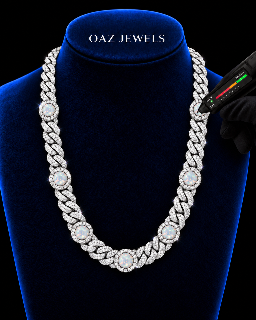 Iced Opal Cuban Link Chain – 925 Sterling Silver
