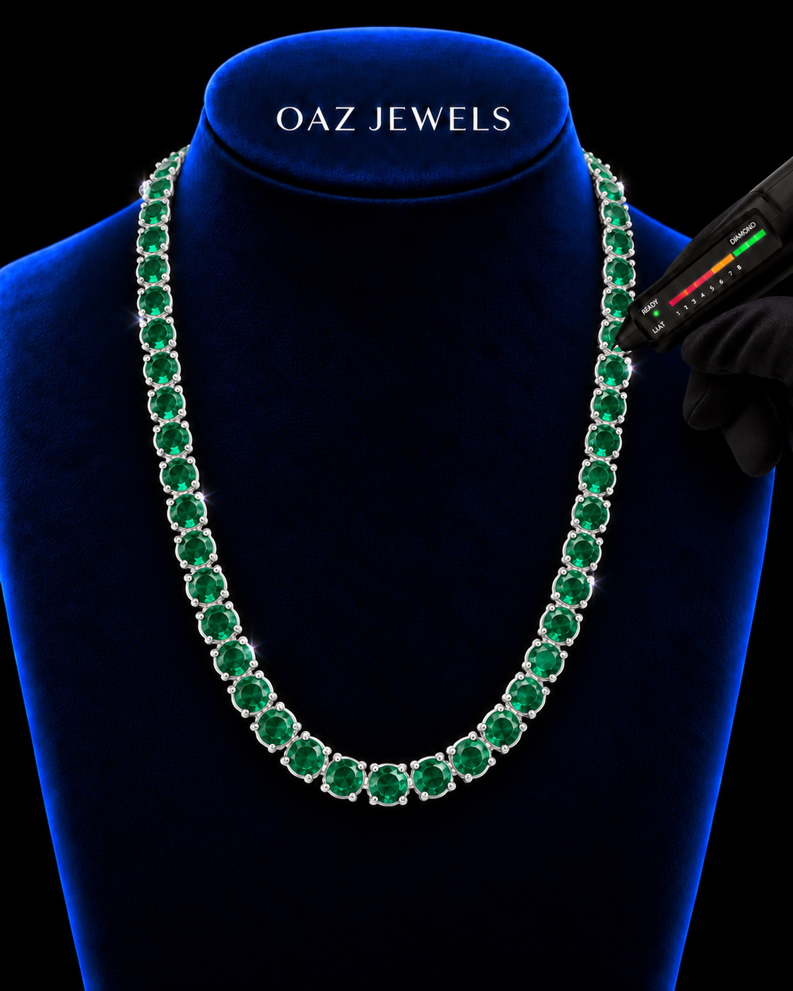 3MM Green Round Stone Tennis Chain – 925 Sterling Silver