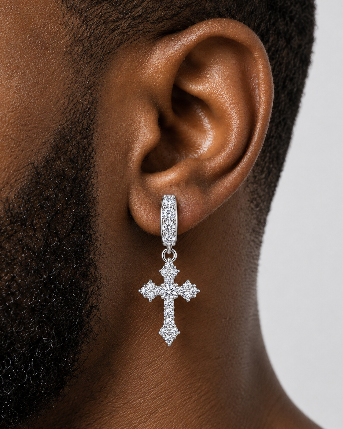 Moissanite Cross Drop Huggie Earrings – 925 Sterling Silver