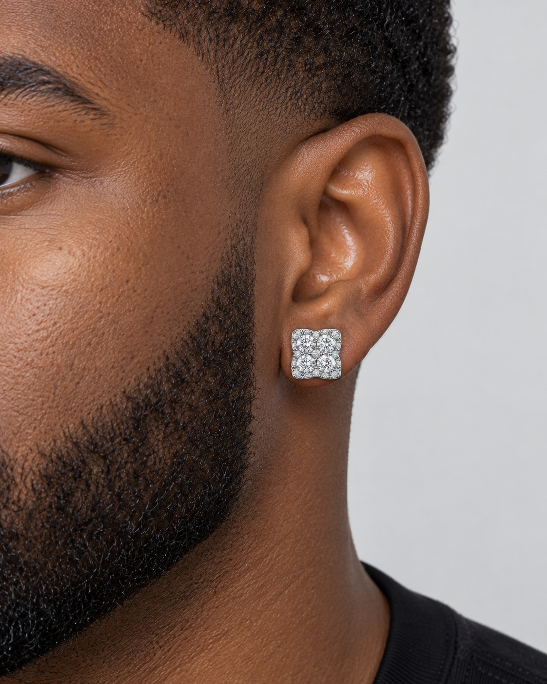 Round Moissanite Cluster Square Stud Earrings – 925 Sterling Silver