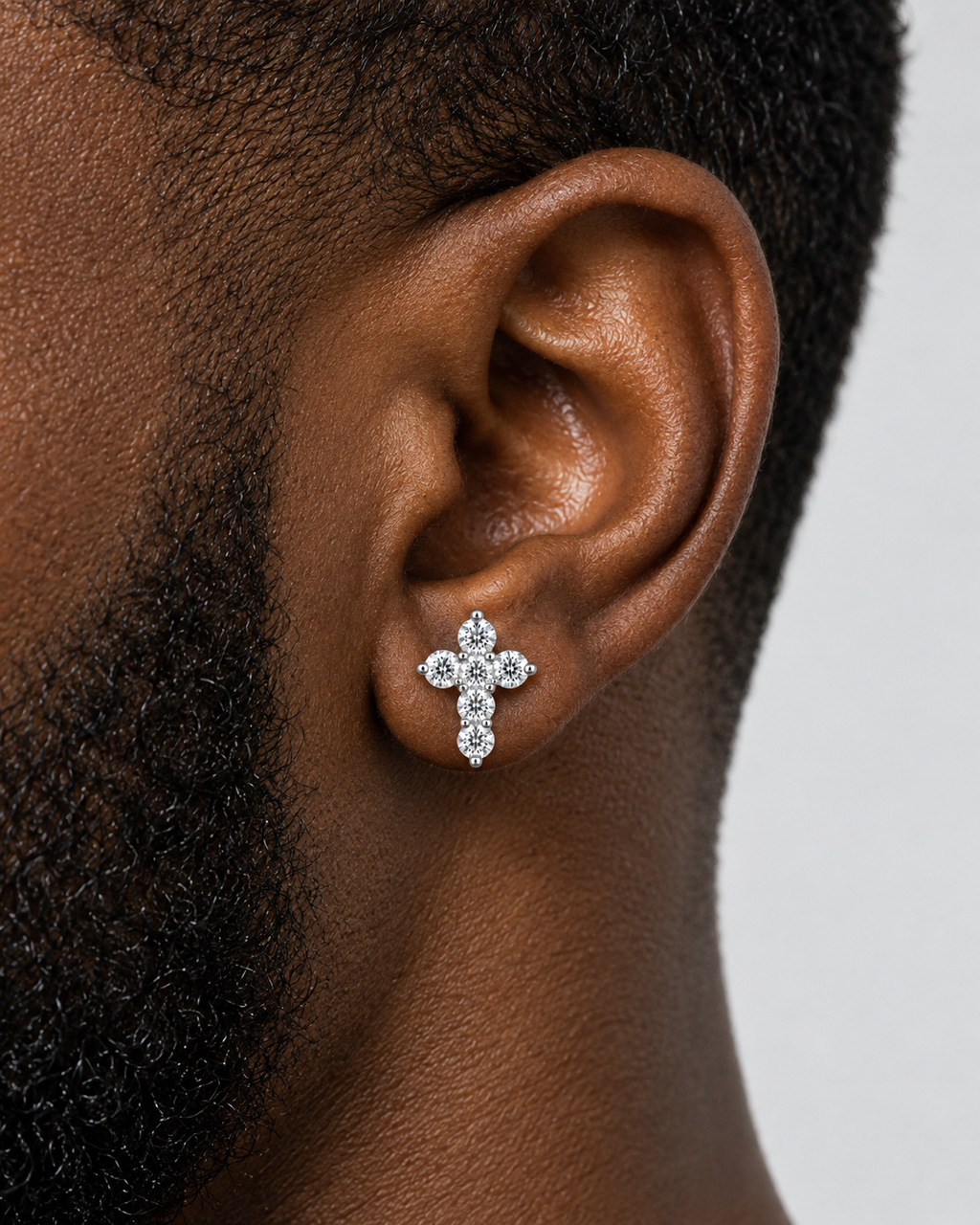 Round Moissanite Cross Stud Earrings – 925 Sterling Silver