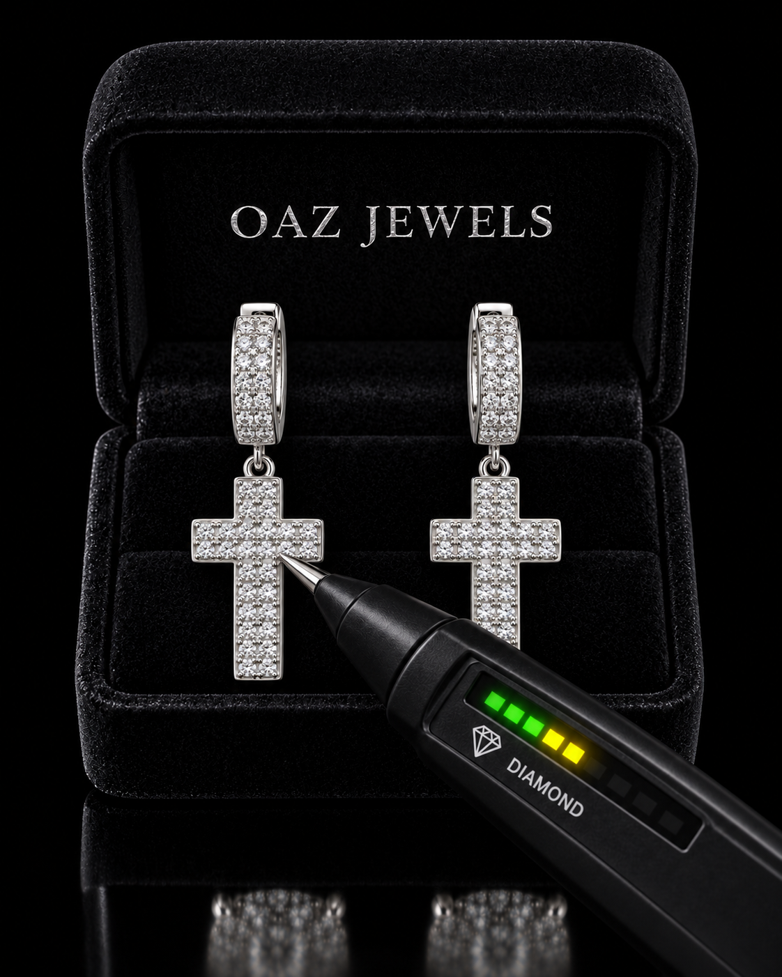 Moissanite Pave Cross Drop Huggie Earrings – 925 Sterling Silver