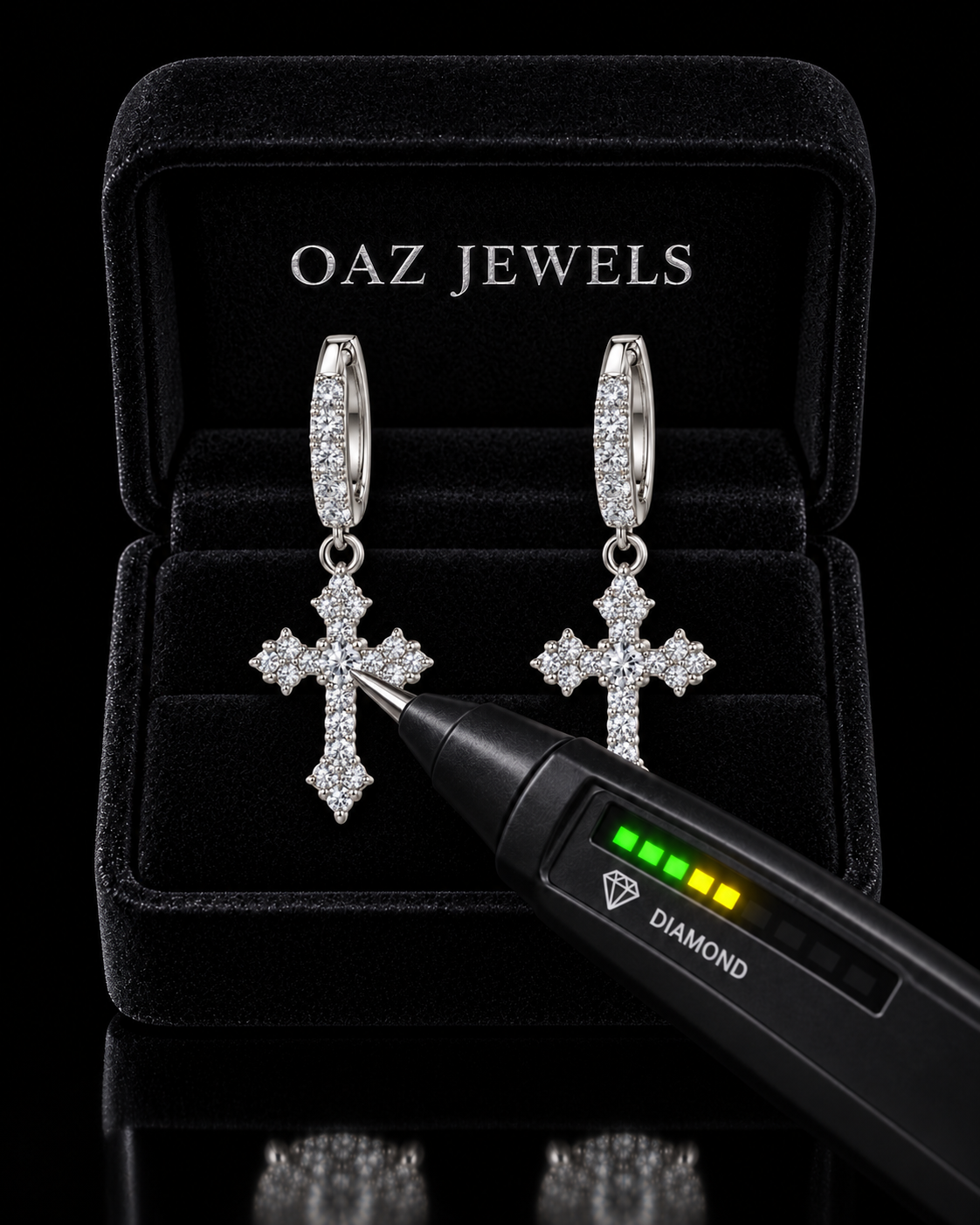 Moissanite Cross Drop Huggie Earrings – 925 Sterling Silver