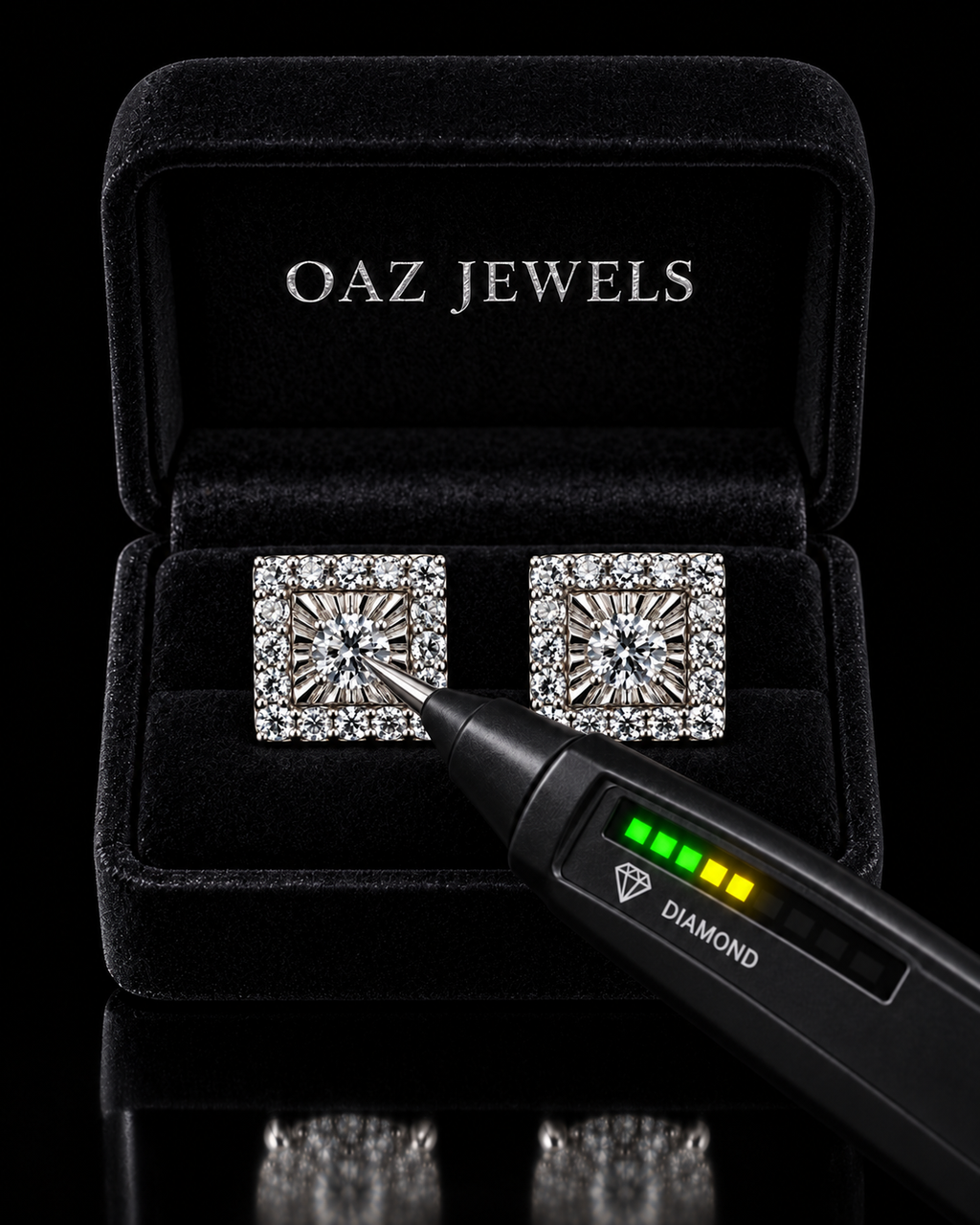 Round Moissanite Baguette Halo Square Stud Earrings – 925 Sterling Silver