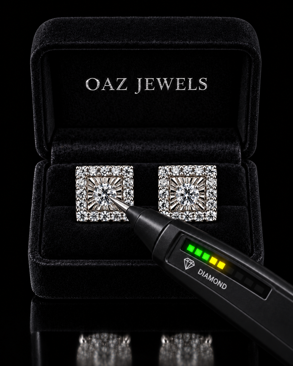 Round Moissanite Baguette Halo Square Stud Earrings – 925 Sterling Silver