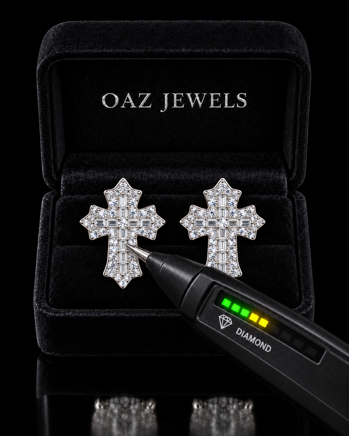 Baguette Cross Moissanite Stud Earrings – 925 Sterling Silver