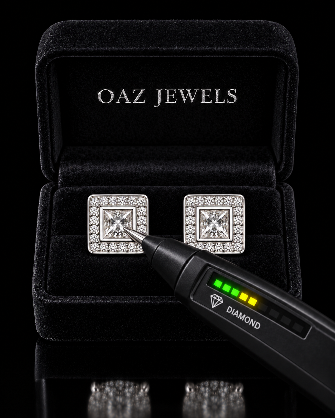 Princess Cut Moissanite Halo Stud Earrings – 925 Sterling Silver