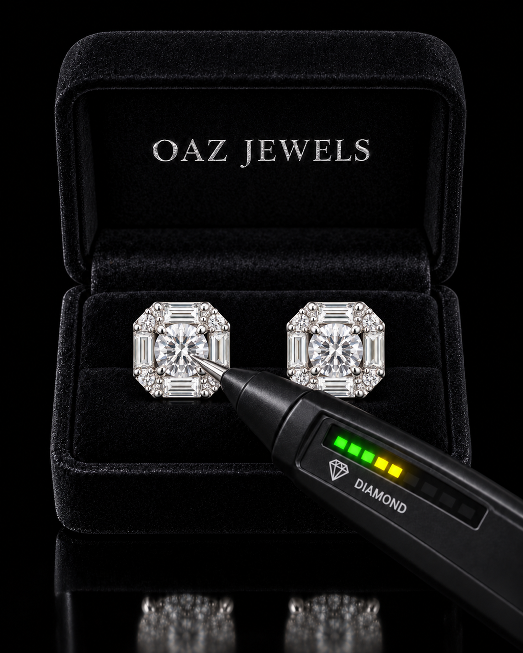 Round & Baguette Moissanite Cluster Stud Earrings – 925 Sterling Silver