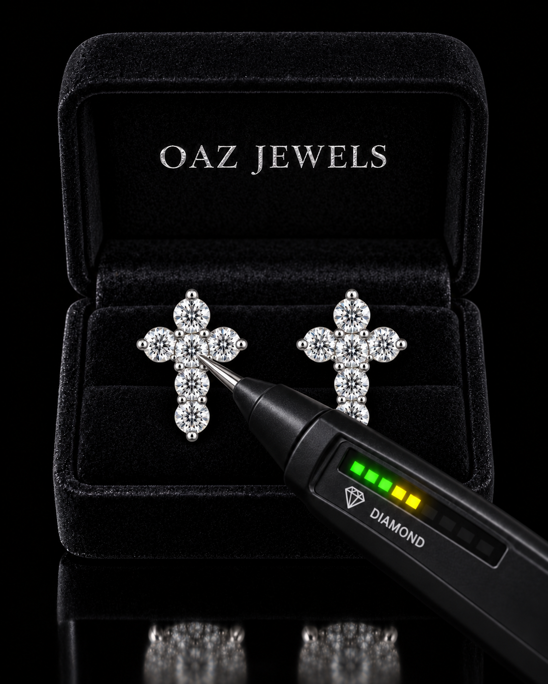 Round Moissanite Cross Stud Earrings – 925 Sterling Silver